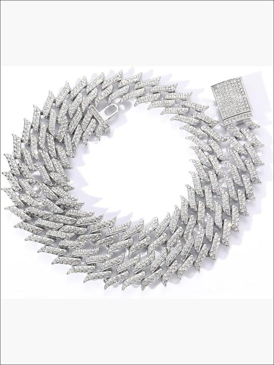 Jewelry - 14K Gold Over S925 Thorn Cuban Link Chain Necklace with Italian 5A Zirconia